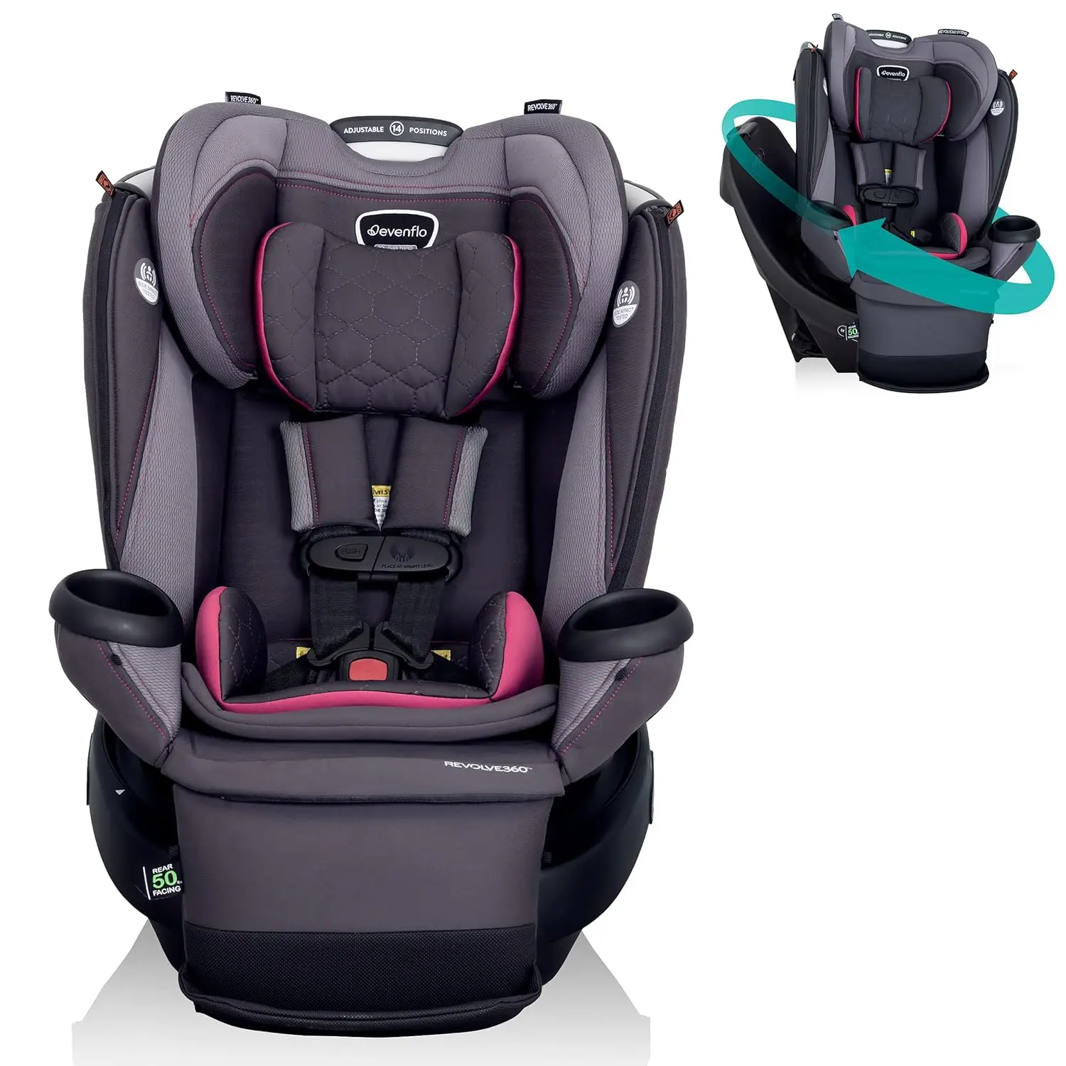 Convertible Car Seat with Quick Clean Cover, Revolve360 Extend, Rowe Pink