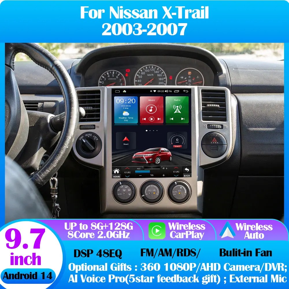 أندرويد 14 لنيسان X-Trail 2003-2007 9.7 "7862S راديو السيارة الوسائط المتعددة مشغل فيديو Carplay Auto GPS Navi No 2din DVD HU Audio