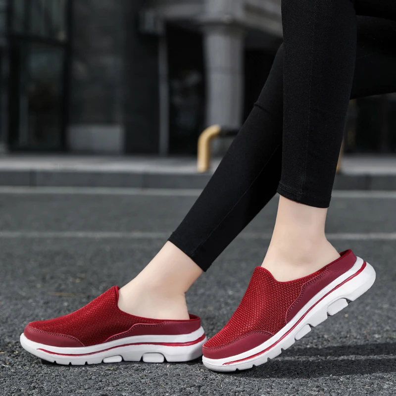 Letnia para Casual pół buty dla mężczyzn muły Mesh oddychające płaskie kapcie Slip on lekkie leniwe buty