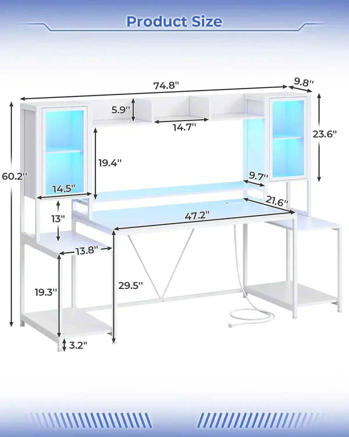 [Limited Time Offer + Free Shipping!]Gaming Desk 74.8'' with LED Lights, Hutch and Storage Shelves, Computer Desk with Monitor S