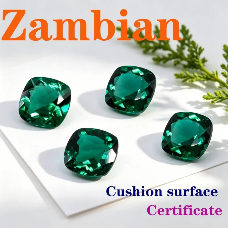 Artificial Gemstone Zambian Emerald Cushion Shape Certtificate