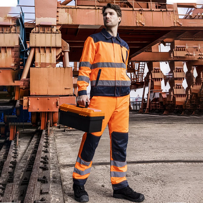 Reflective Suit Labor with Reflector Hi Vis Jacket and Pants Set Reflective Men Workshop Clothes Safety Clothing Workwear