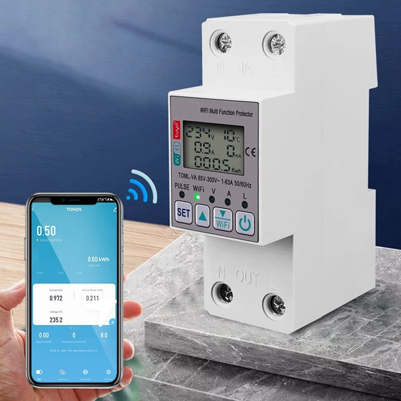 Tuya 63a 110V 220V Wifi Energiemeter Kwh Meetschakelaar Timing Functie Met Spanningsstroom En Lekkage Bescherming Gemakkelijk Te Gebruiken