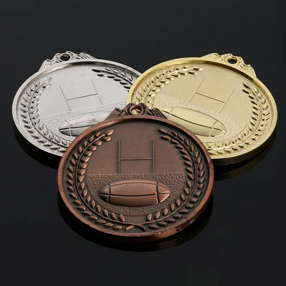 3Pcs Rugby Medals Premium Metal Award Medals for Competitions Sports Events Winners Prizes Encouragement