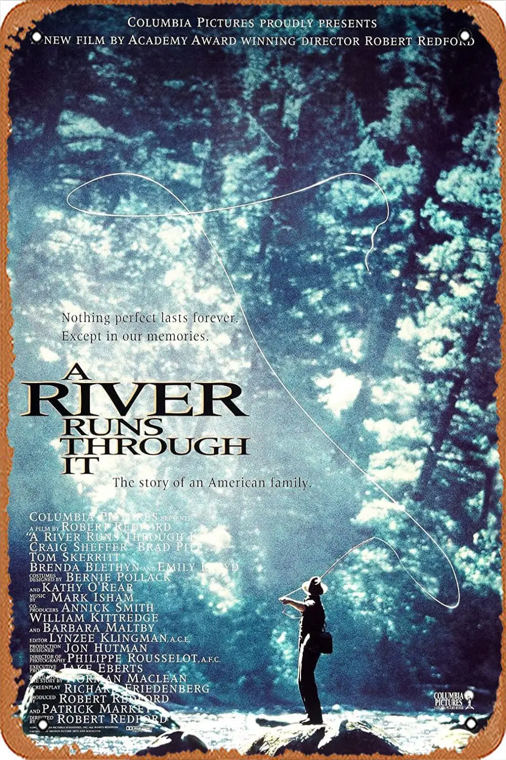Metal sign A River Runs Through It (1992) Poster Vintage Metal Sign Wall Decor Garage Shop Bar Living Room Wall Art Tin Sign 8 X