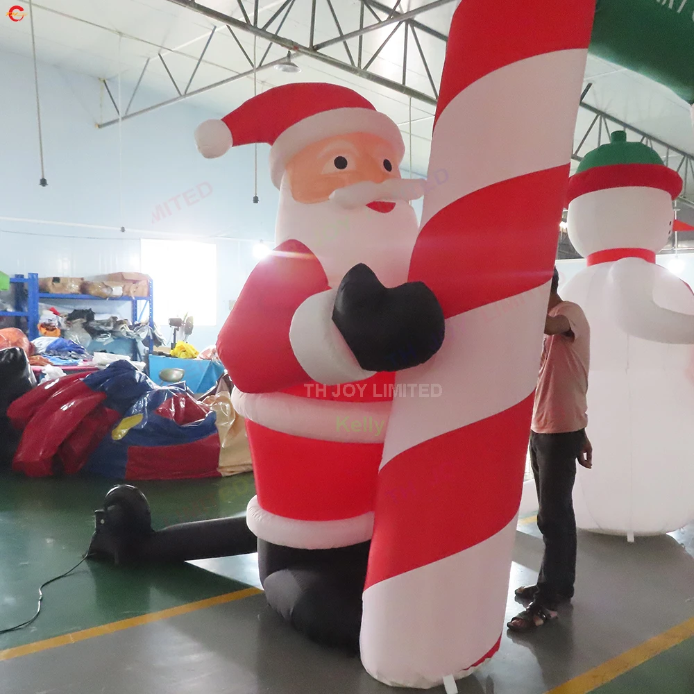 3x3m Candy Cane Christmas Arch Inflatable Santa Archway with Santa Claus and Snowman Cartoon with Air Blower