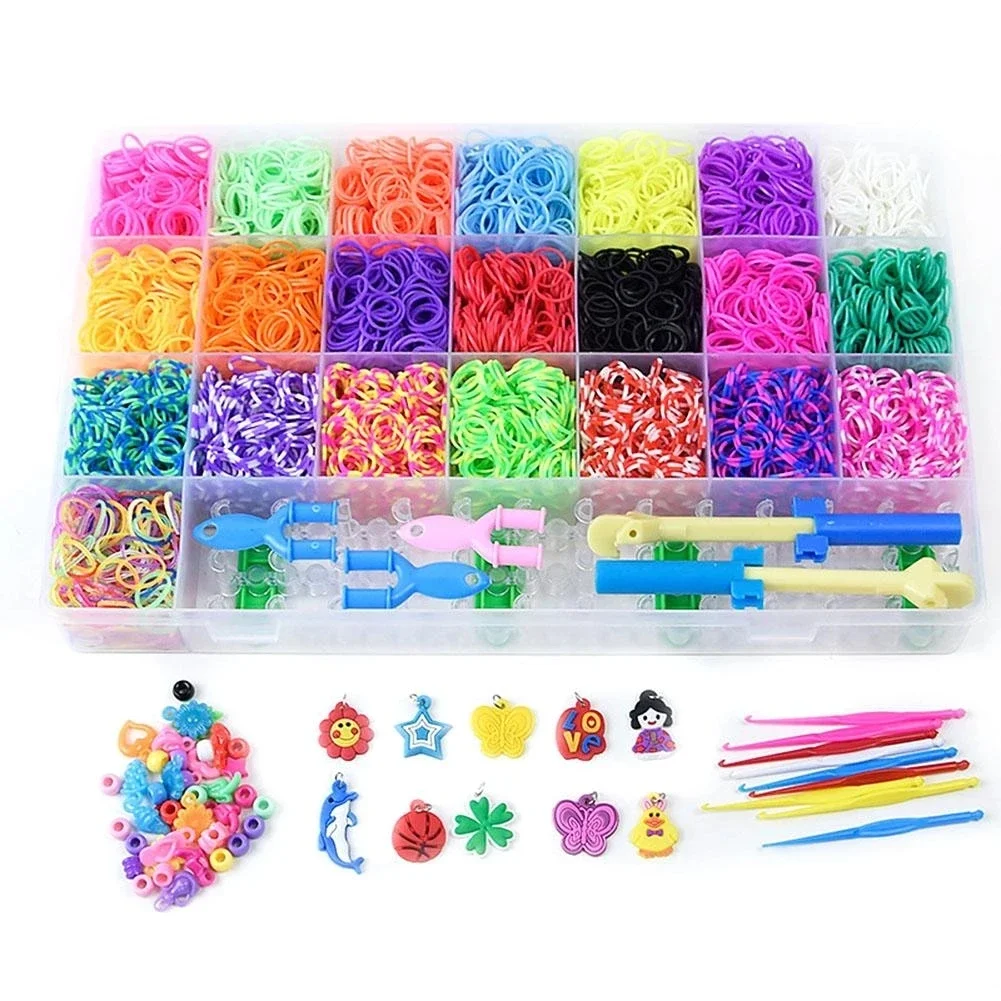 DIY Hand Made Rubber Bands Twist Loom Set Rubber Loom Bands Kits Friendship Bracelet Maker Making Kit for Kids in Stock