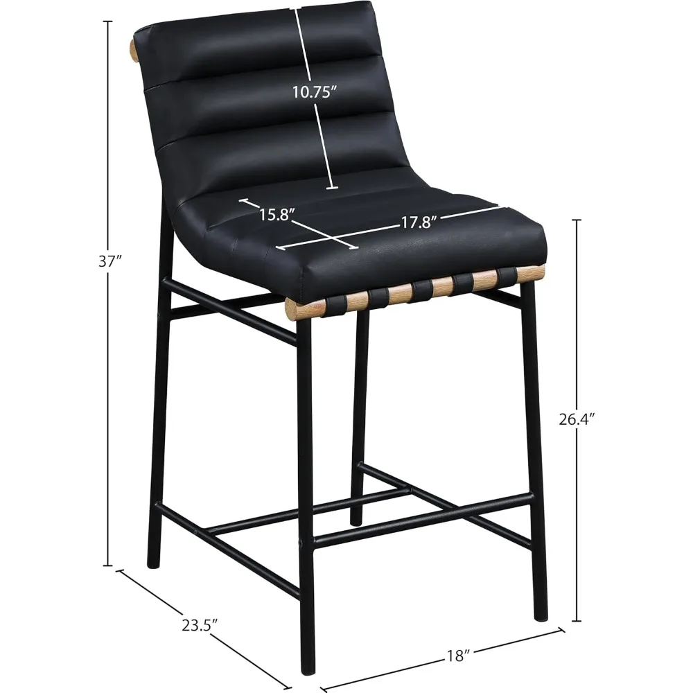 Couro estofado Counter Stool, Vegan Contemporâneo, Coleção Moderna, Preto, 18 "W x 23.5" D x 37 "H, 857Preto-C