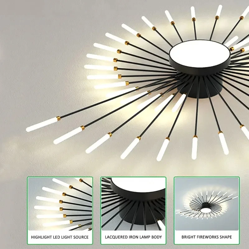 거실용 모던 LED 천장 샹들리에, 디자이너 침실 천장 조명, 불꽃 놀이 모양, 홈 장식 천장 램프, 90-260V