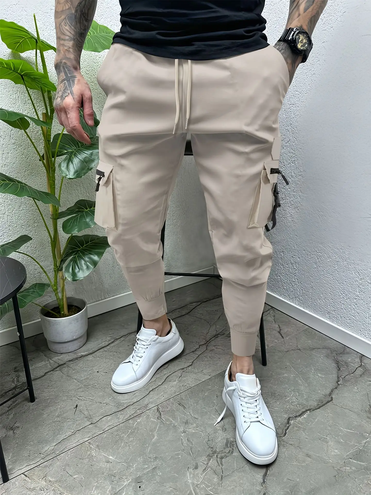 Spring and Autumn men ebay casual multi-pocket slim foot overalls Fashion high street anti-wrinkle outdoor sports trend pants