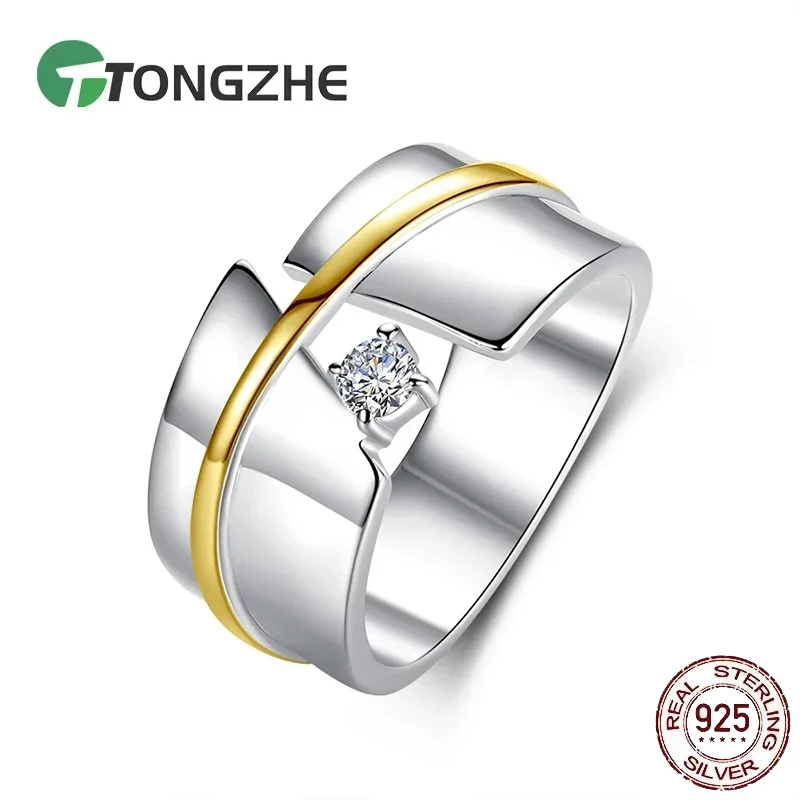 

TONGZHE Zirconia Diamond A-shape Classic 925 Sterling Silver Rings for Women Wedding Engagement Jewelry Brand Men Ring