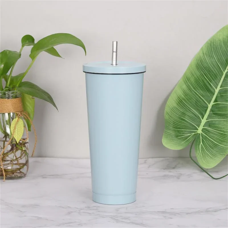 Stainless Steel Straw Cup Large Capacity Vacuum Coffee Mug Portable Double Layer Insulation Bottle Reusable Tumbler Drinkware