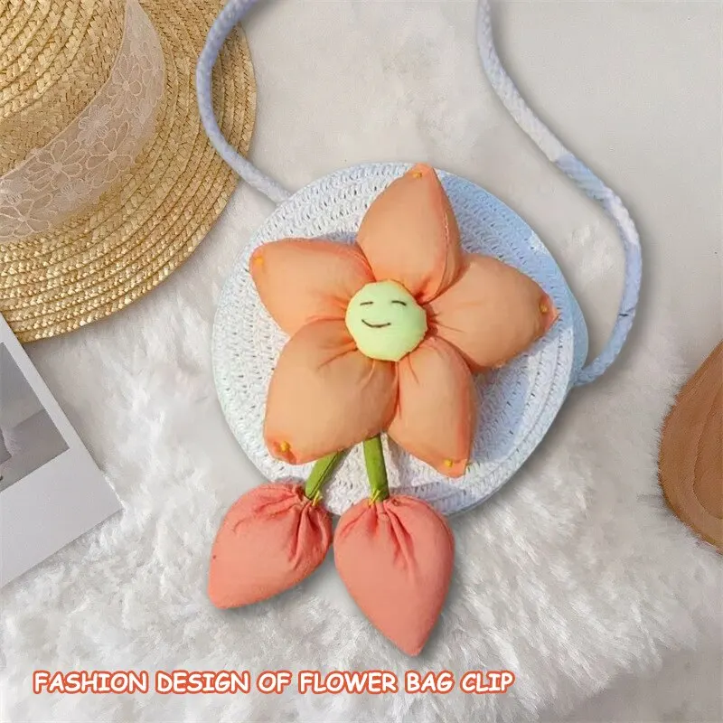 1 PCS Mini Bag Kindergarten Primary School Cute Cartoon Simple Bag Flower Mini Straw Braided Bag Crossbody Bag