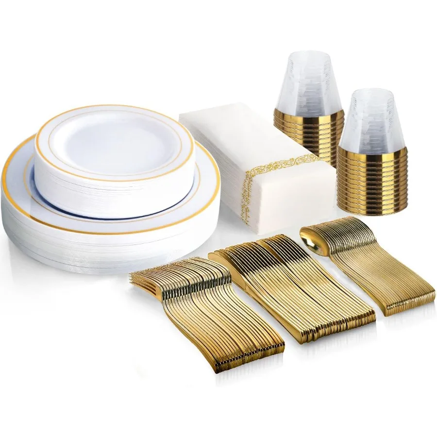 

175 Piece Gold Dinnerware Set for Elegant Home Dining and Special Events Includes 50 Premium Plates 25 HighQuality Silverware 2