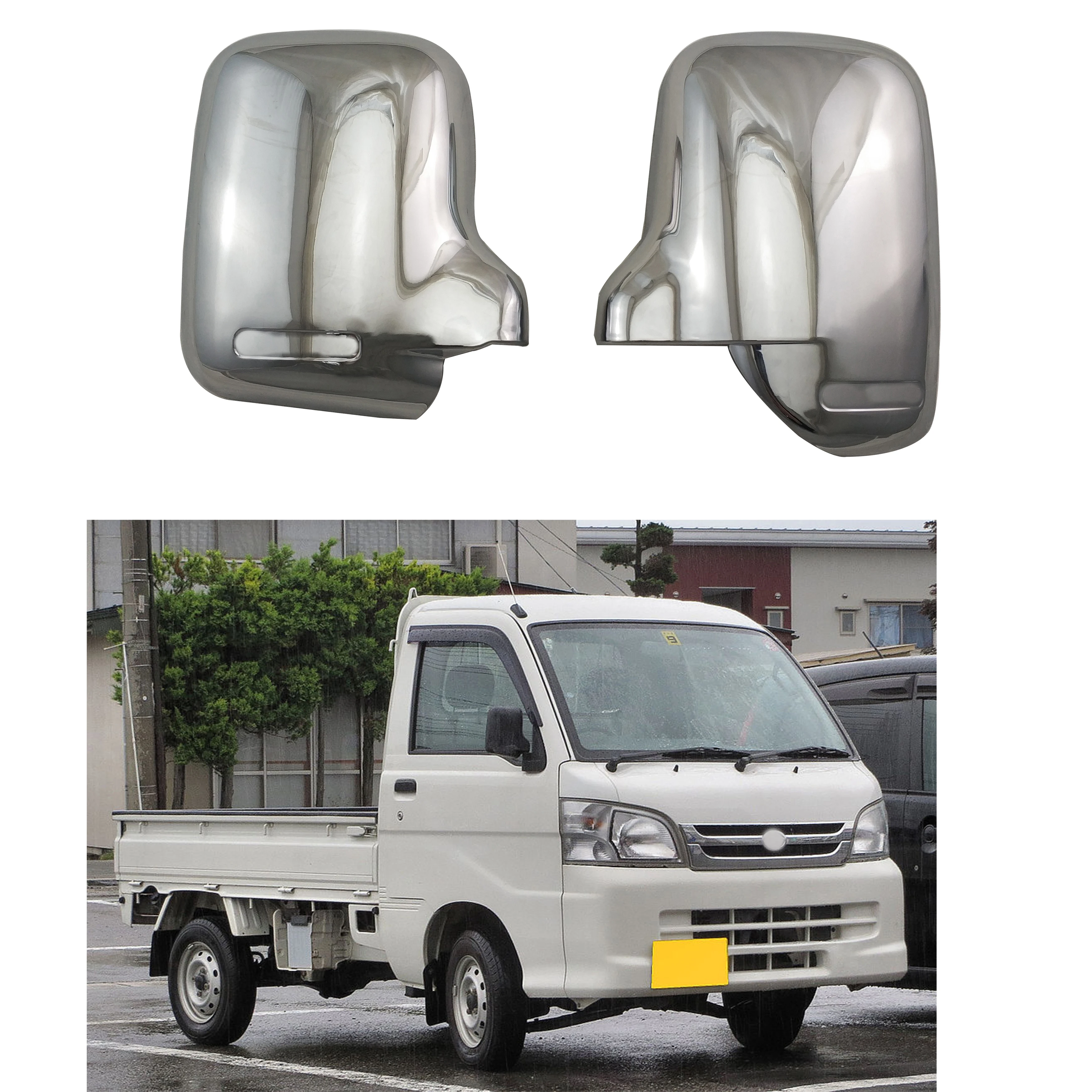 

2pcs Car Accessories Plated Chrome Door Mirror Cover Trim Paste Style For Daihatsu Hijet S100, S110, S120, S130 2007-2014