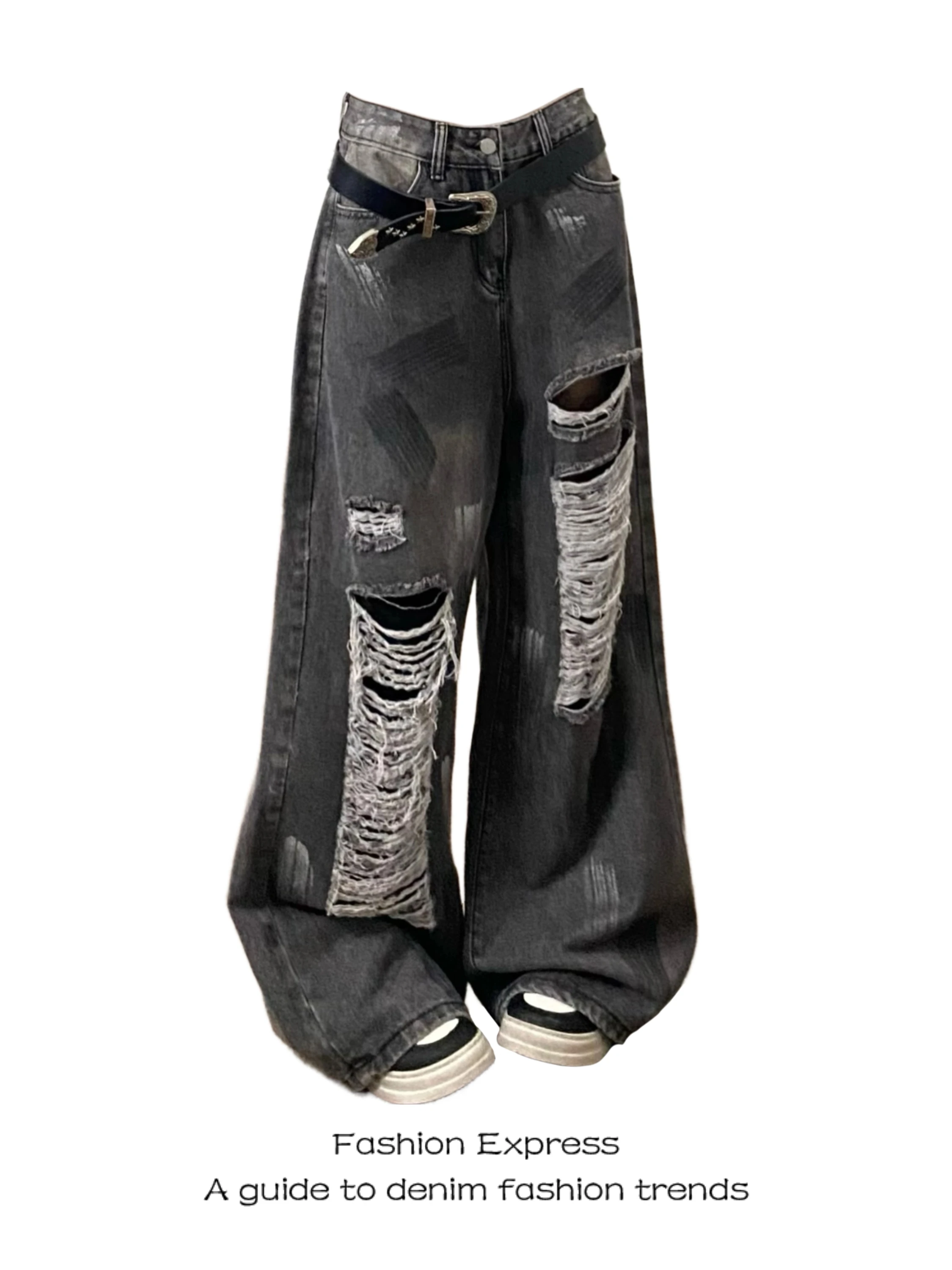 

Ripped Loose Straight Leg Jeans Women's American Street Style Design Sensation Small Ultra Popular Ins Trendy High Waist Jeans