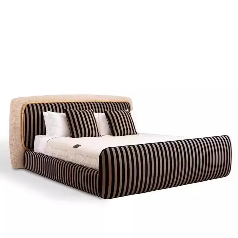 Italian fabric bed, lamb wool black and white striped bed