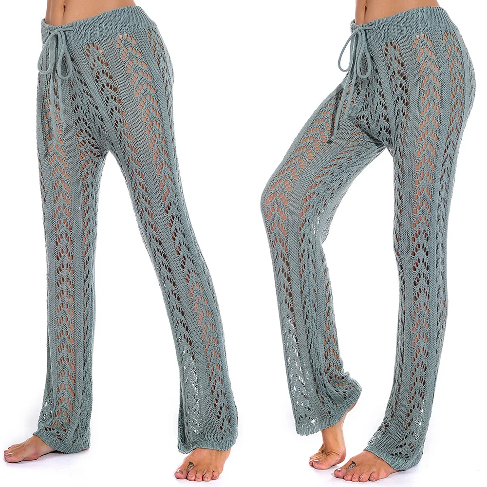 New Hand-crocheted Openwork Loose Wide-leg Pants Holiday Wind  Leisure Sun-shading Beach Pants