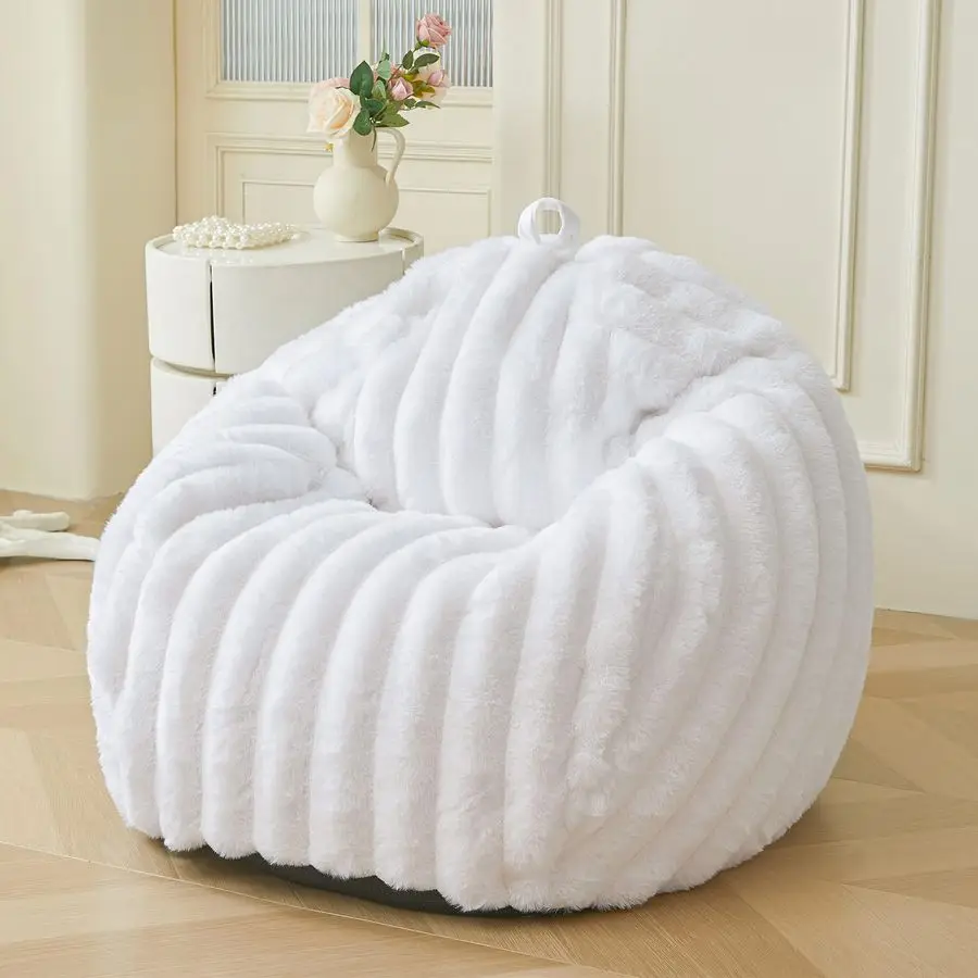 

Пушистый чехол для кресла-мешка из искусственного кроличьего меха, без наполнителя, мягкий плюшевый, в полоску, в виде мягкой игрушки, для хранения, большой, 3 фута, пушистый