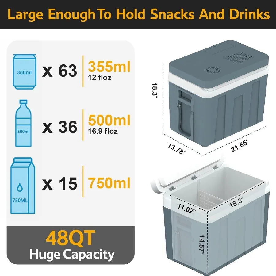 مبرد سيارة كهربائية 12 فولت مع مقبض عجلات للاستخدام المحمول في المركبات RVs للتخييم والسفر 48 كوارت 45 لتر ثنائي الوضع #2