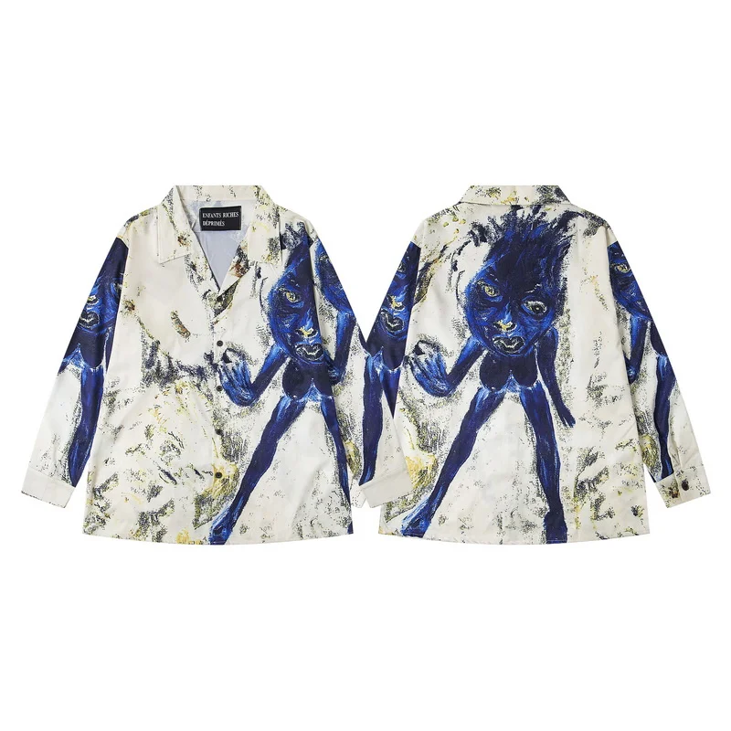 

Свободный длинный све irt Cool Feeling Hip Hop Street Sle Повседневный свободный крой Молодежный глазок из полиэфирного волокна для молодых мужчин