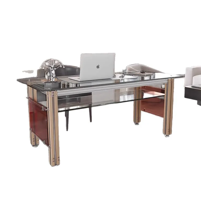 

Creative computer desk Aluminum profile tempered glass desk Office computer desk