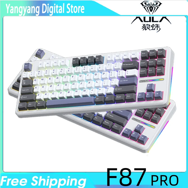 Aula F87 Pro Mechanical Keyboard Tri Mode Bluetooth Wireless Ergonomics Customized Keyboard Accessory for Computer Gaming Gifts