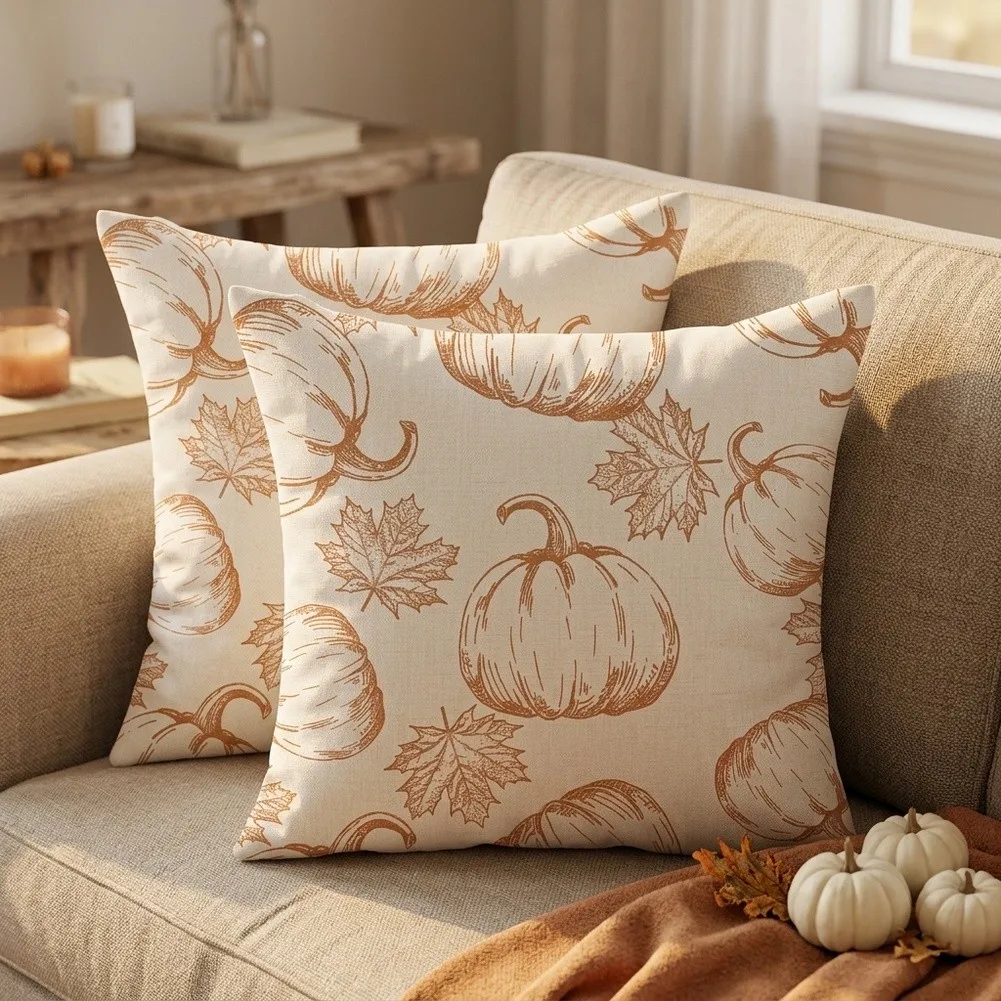 Autumn Home Accent Pumpkin Pillow Cover Charming Visual Appeal Unique Pattern Print Unique Autumn Pillow Cover