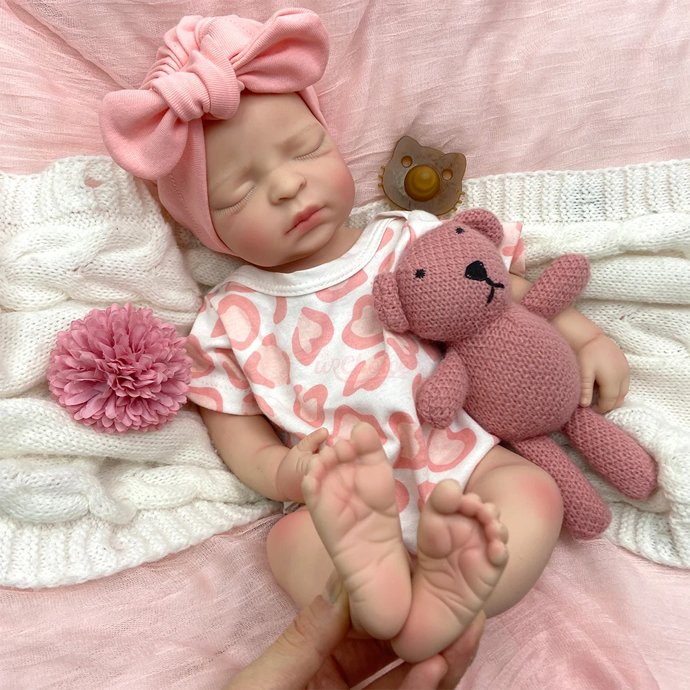 Bambola Reborn in Silicone Solido da 17 Pollici, Bambina Addormentata con Bocca Apribile, Peso Realistico, per Collezionisti Adulti, Regalo di Compleanno