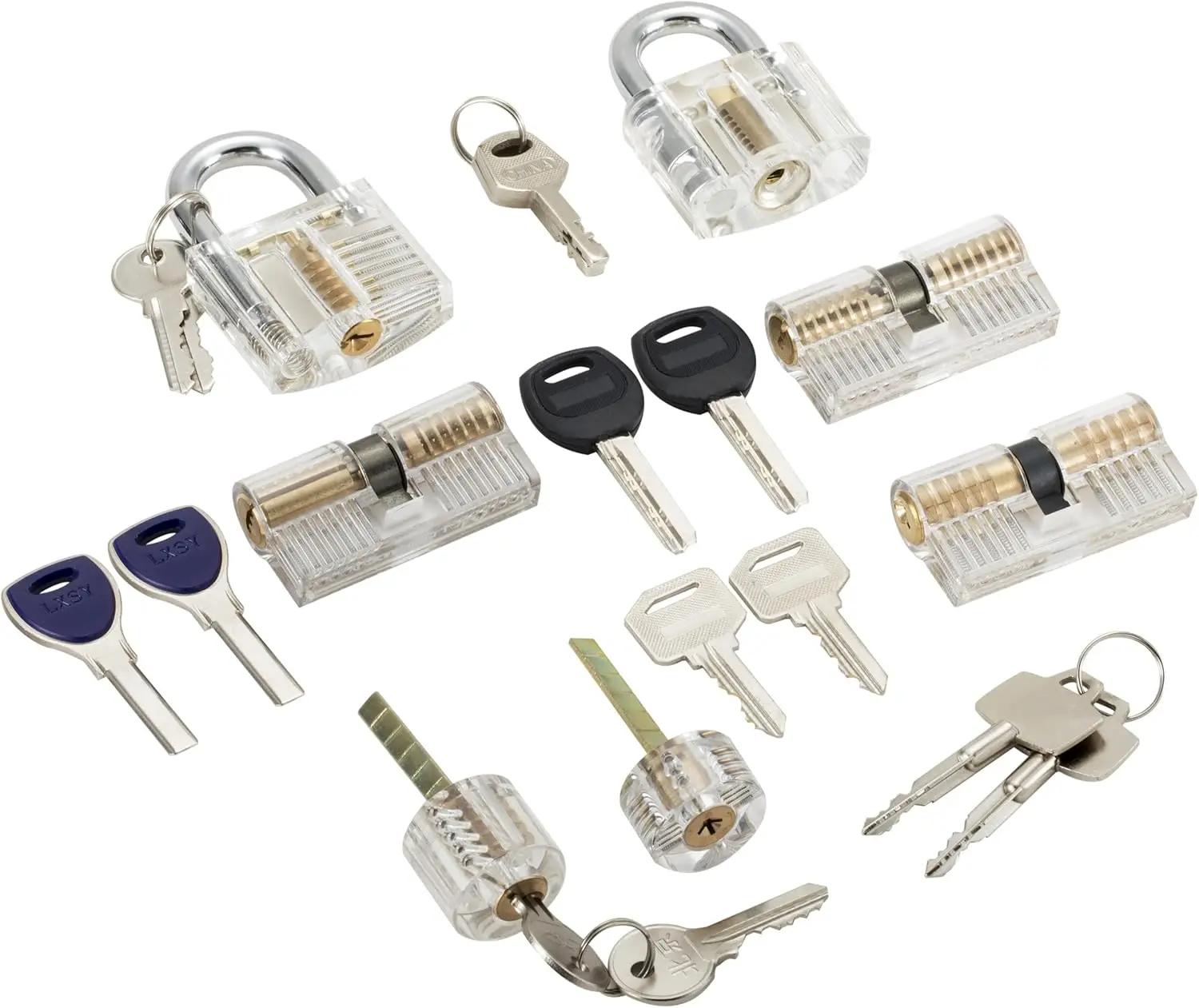 7pcs Transparent Locks Practice Lock Set Visible Locks Common Padlocks Training Pick Set for Beginner Locksmith