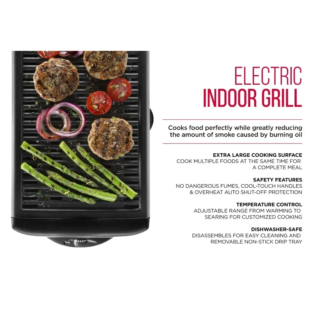 

Electric Smokeless Indoor Grill W/ Adjustable Temperature, Non-Stick, Black