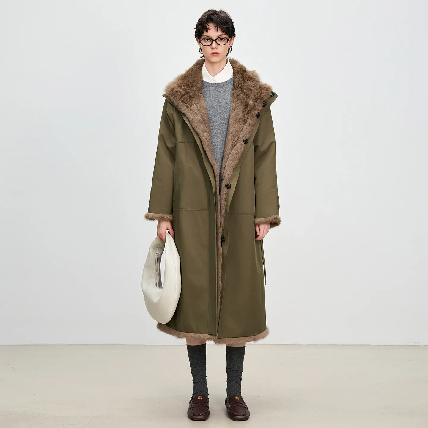 Chaqueta larga de piel para mujer, abrigo de invierno con forro de piel de conejo de doble cara, abrigo de piel de cuero de tamaño adulto de estilo informal cómodo