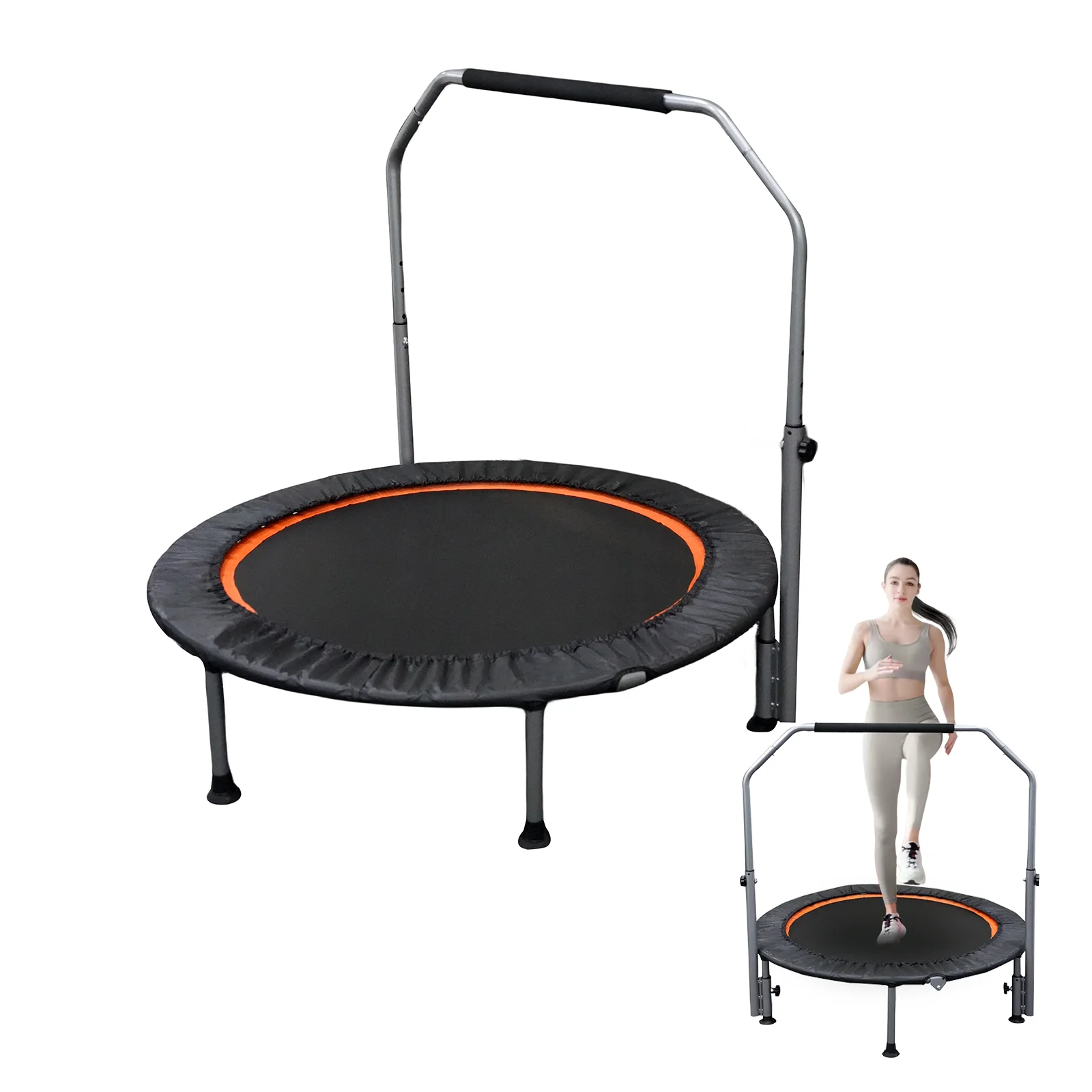 Foldable Mini Trampoline Fitness Rebounder with Adjustable Foam Handle Exercise Trampoline for Adults Indoor Garden Workout