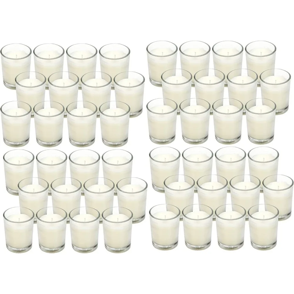 Candles Pack of Warm White Unscented Clear Glass Filled Votive Candles Candles & Holders Home Decor