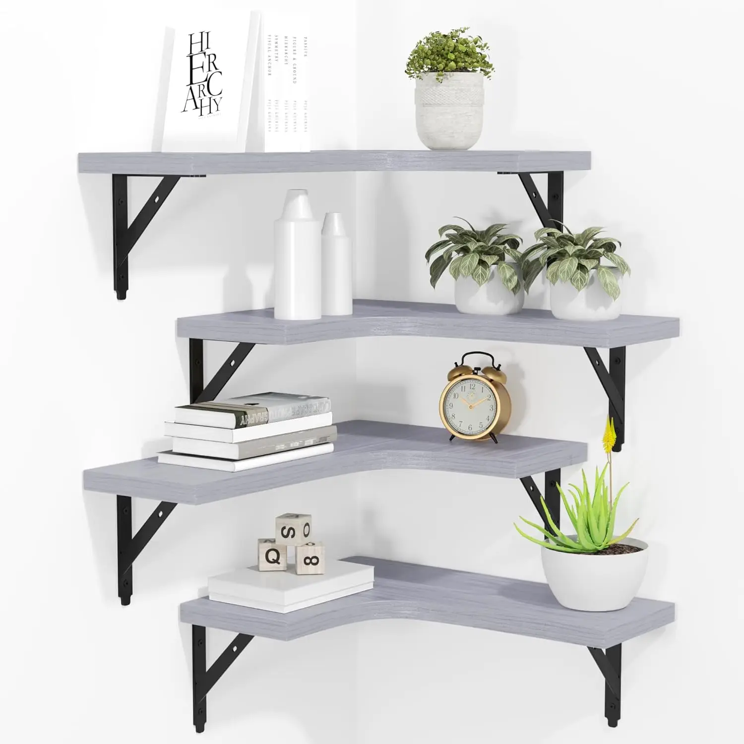 

Corner Floating Shelves Wall Mounted Set of 4, Rustic Wood Storage Display Wall Shelves for Home Decor, Bathroom, Kitch