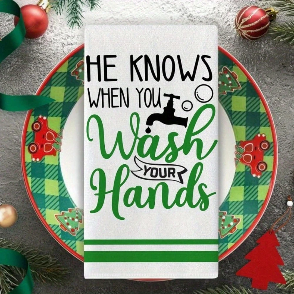 2 szt. Świątecznych Śmiesznych Ręczników Kuchennych z Nadrukiem, Druk Jednostronny 2D, Na Każdy Sezon/Świąteczny, Szybkoschnące do Kuchni/Łazienki