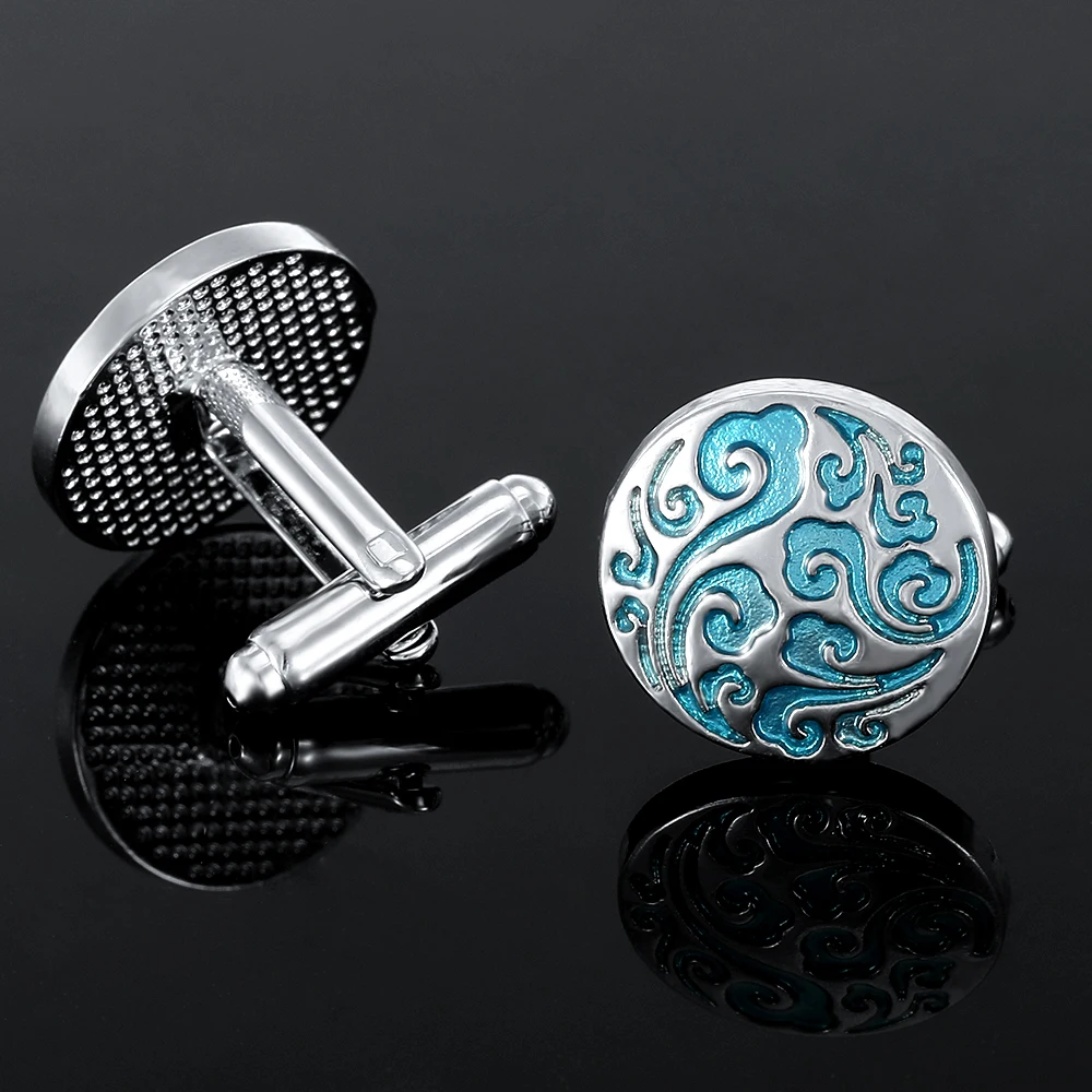 2 Teile/satz Vintage Wind und Wolke Muster Runde Manschettenknöpfe Für Herren Hemd Anzug Schmuck – Detail 6
