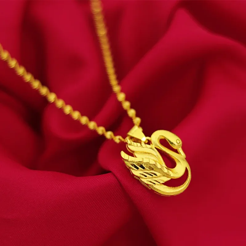 

9999 Real Gold 24K European and American Golden Girl Pendant Japanese and Korean Fashion Elegant Swan Necklace