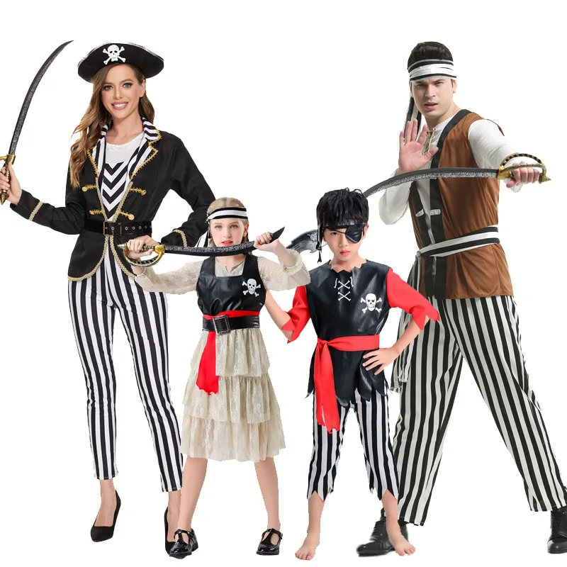 

Halloween Adult Male And Female Cosplay Masquerade Dance Performance Pirates Of The Caribbean Captain Couple Parent-child Costum