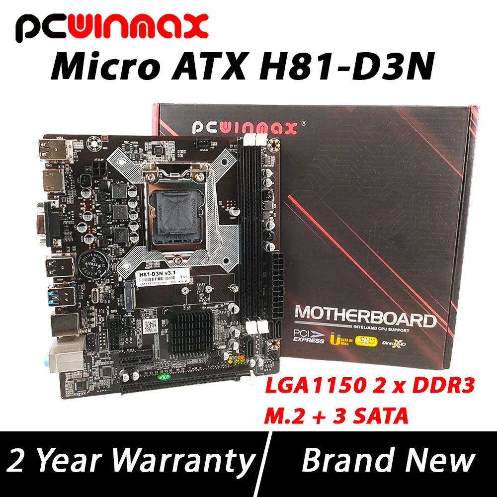 

PCWINMAX H81 Motherboard LGA1150 Dual Channel 16GB DDR3 USB3.0 3×SATA M.2 Micro ATX H81 Support 4th Gen i3 i5 i7