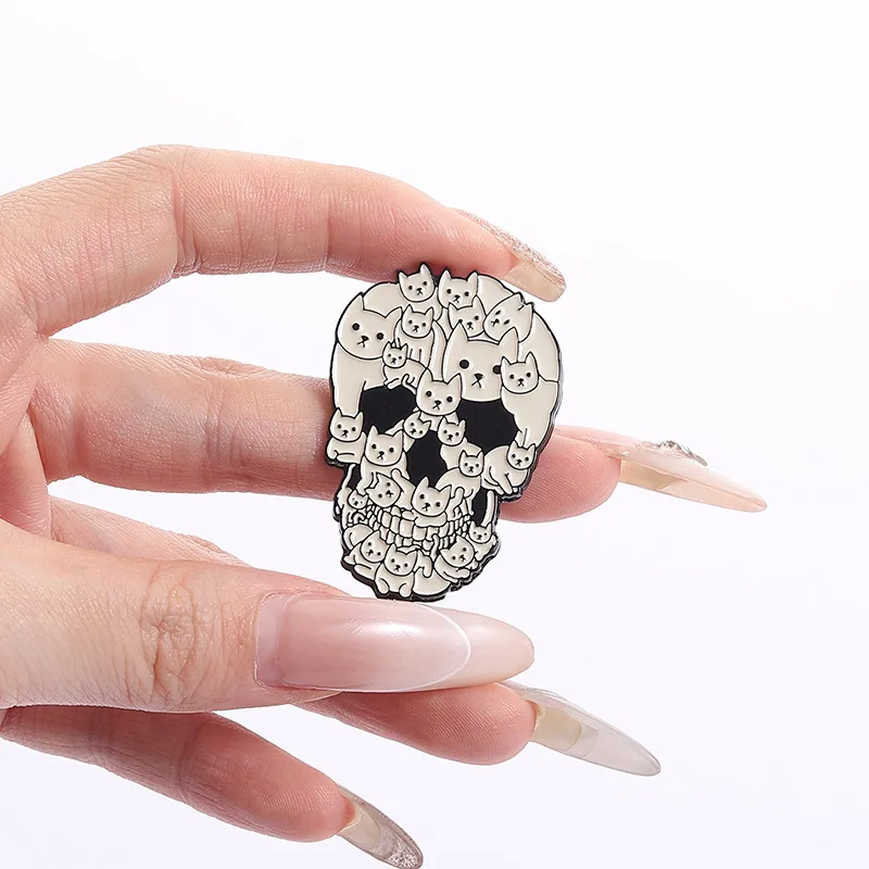 Horror Halloween Element Brooch Pins Cartoon Cats And Skeleton Skull Shape Badge Enamel Lapel Pin Accessory On Backpack Clothing