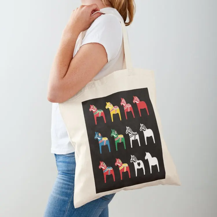 

Dala Horses Dalarna Sweden Horse Dalecarlian Swedish Colorful Tote Bag personalized tote bag hand bag Beach