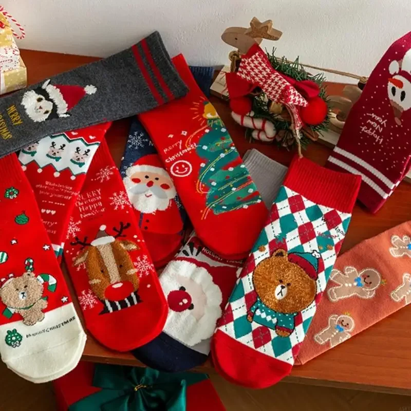 

Рождественские хлопковые носки, 5 пар унисекс, зимние теплые короткие носки для экипажа с праздничным дизайном, идеально для в