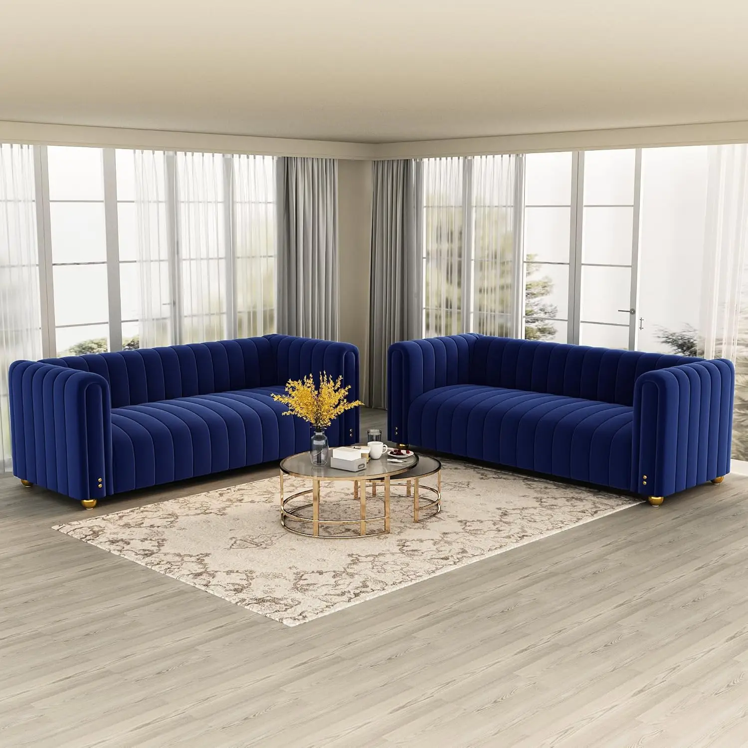 2 Stuks 81 "" Fluwelen Bank Woonkamer Fluwelen Sofa Set Moderne Bank Set Deep Seat Sofa Set Meubelsets Voor Kantoor, Appartement