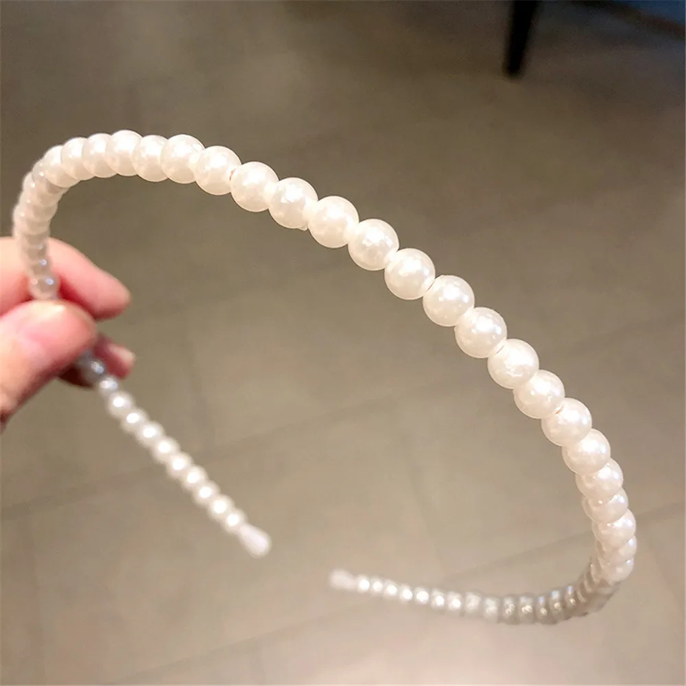 Fashion White Artificial Pearl Hair Hoop Fixed Hair Styling Elastic Hairbands Women Girls Makeup Washing Face Headband Headwear