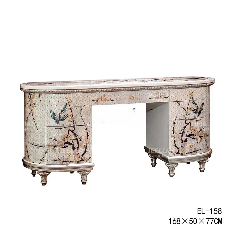 new Chinese style solid wood carving flower bedroom makeup table veneer shell parquet dressing table chair