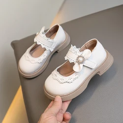 Girls' Pearls Casual Shoes 2023 Baby Children's Soft Sole Bow Princess Shoes Little Lovely Heart Performance Shoes with Lace