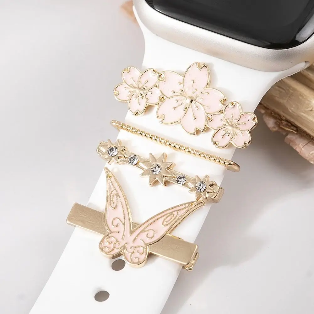 Bague de décoration de bracelet de montre à breloques en métal, ornement de diamant Apple, bracelet iWatch, bracelet en silicone, accessoires de bijoux