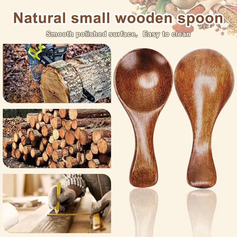 9PCS Small Wooden Spoons, 3.2 Inch Small Wooden Spoons For Jars Brown Mini Wood Teaspoons For Serving Ice Cream Honey