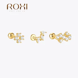 ROXI 925 Sterling Silver horse eye Zircon pierce Earrings For Women 925 Sterling Silver Round Zircon claw prong Earrings Jewelry